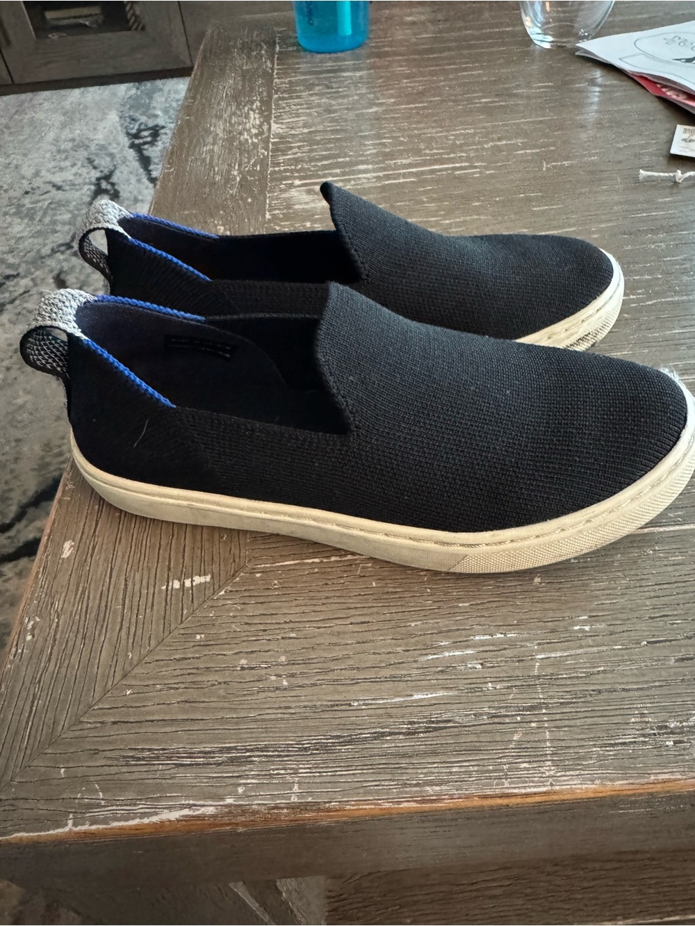 Rothy's Black Knit Slip-On Kids Loafers with Cream Sole